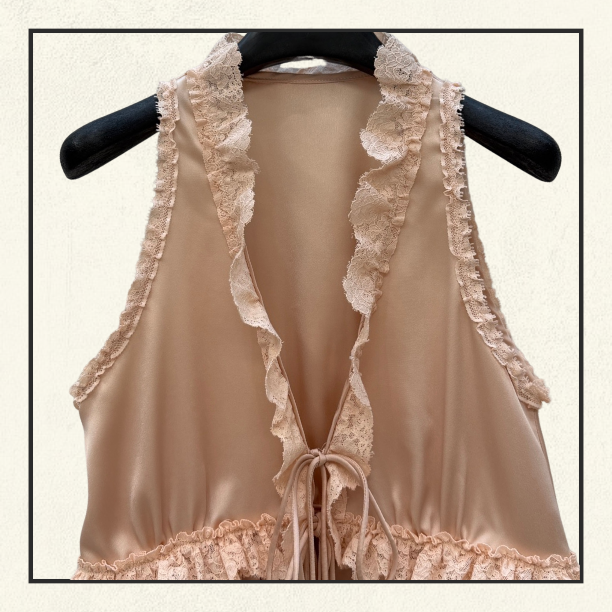 TIE FRONT SLEEVELESS SILK SATIN TOP