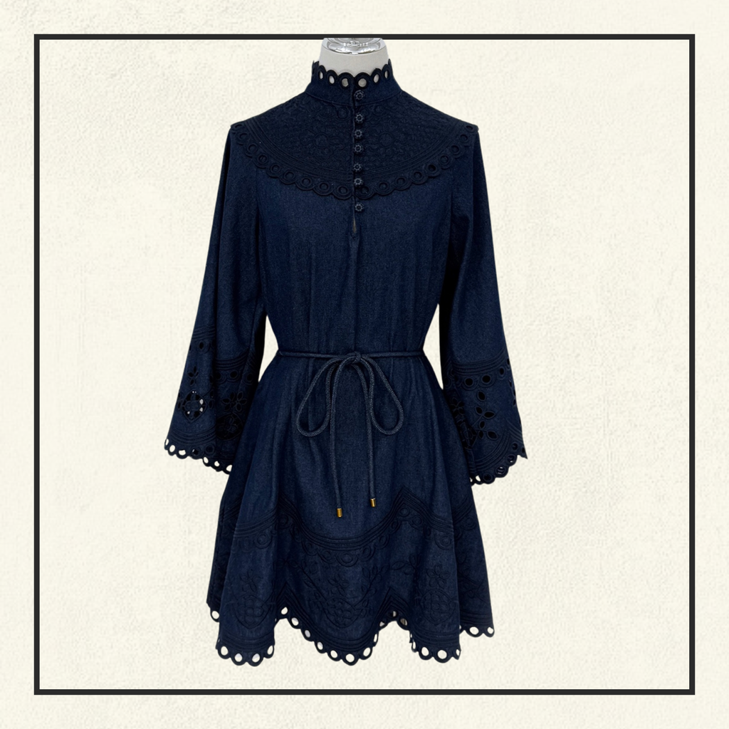 MAHON BRODERIE DENIM MINI