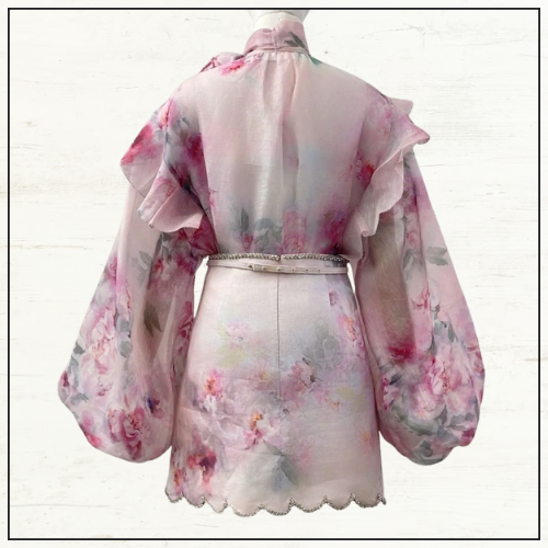 CRUSH TIE NECK BLOUSE & MINI SKIRT