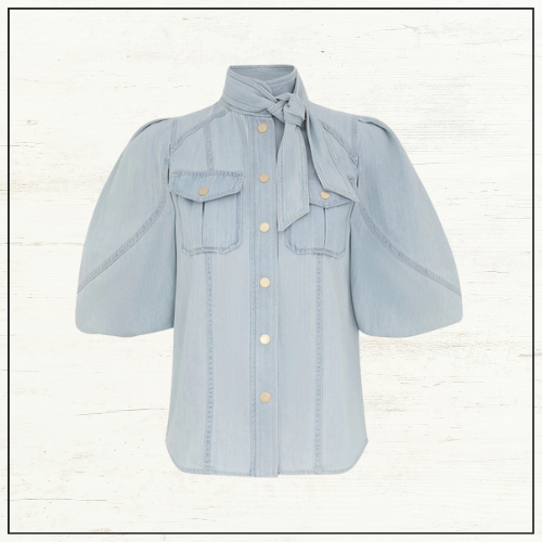 DENIM LANTERN BLOUSE & CROPPED PANTS