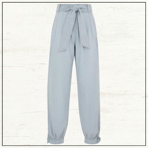 DENIM LANTERN BLOUSE & CROPPED PANTS