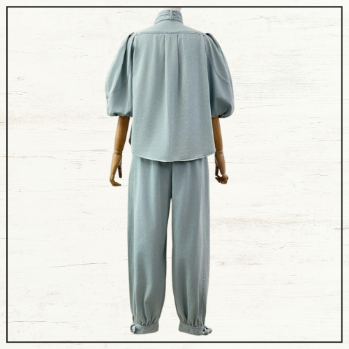 DENIM LANTERN BLOUSE & CROPPED PANTS
