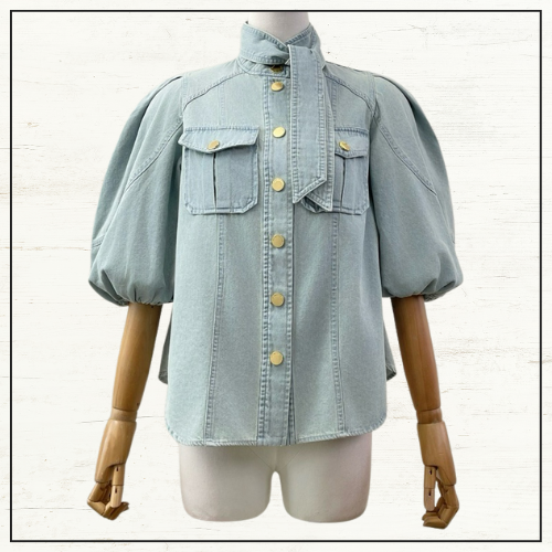 DENIM LANTERN BLOUSE & CROPPED PANTS