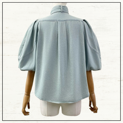 DENIM LANTERN BLOUSE & CROPPED PANTS