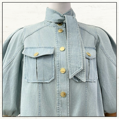 DENIM LANTERN BLOUSE & CROPPED PANTS