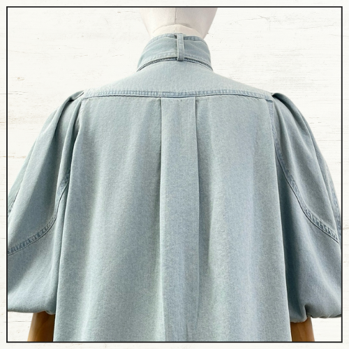 DENIM LANTERN BLOUSE & CROPPED PANTS