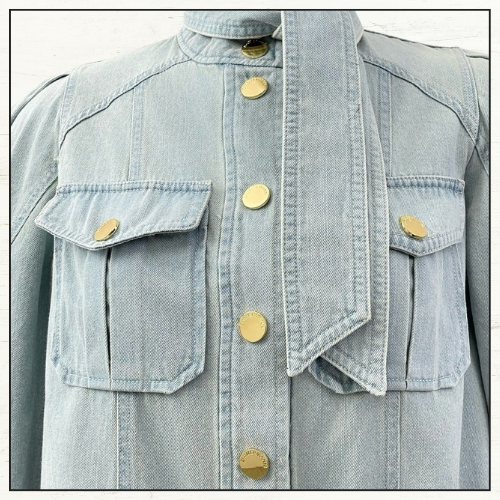 DENIM LANTERN BLOUSE & CROPPED PANTS