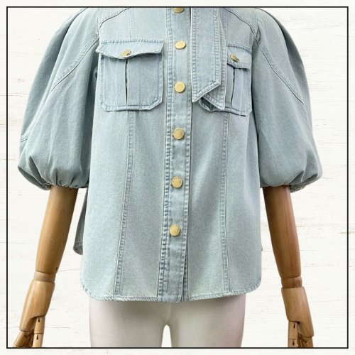 DENIM LANTERN BLOUSE & CROPPED PANTS
