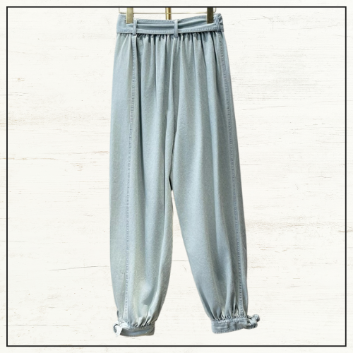 DENIM LANTERN BLOUSE & CROPPED PANTS