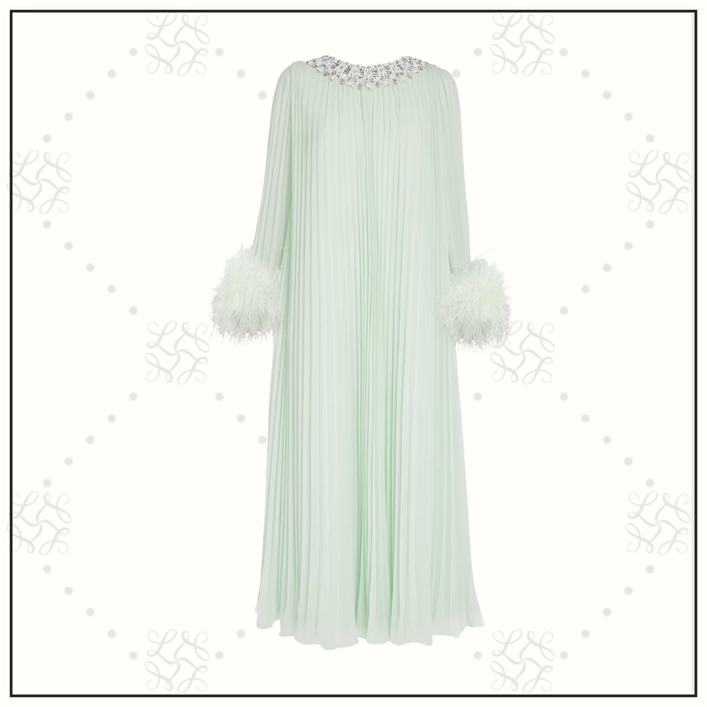 OSTRICH TRIM MAXI DRESS