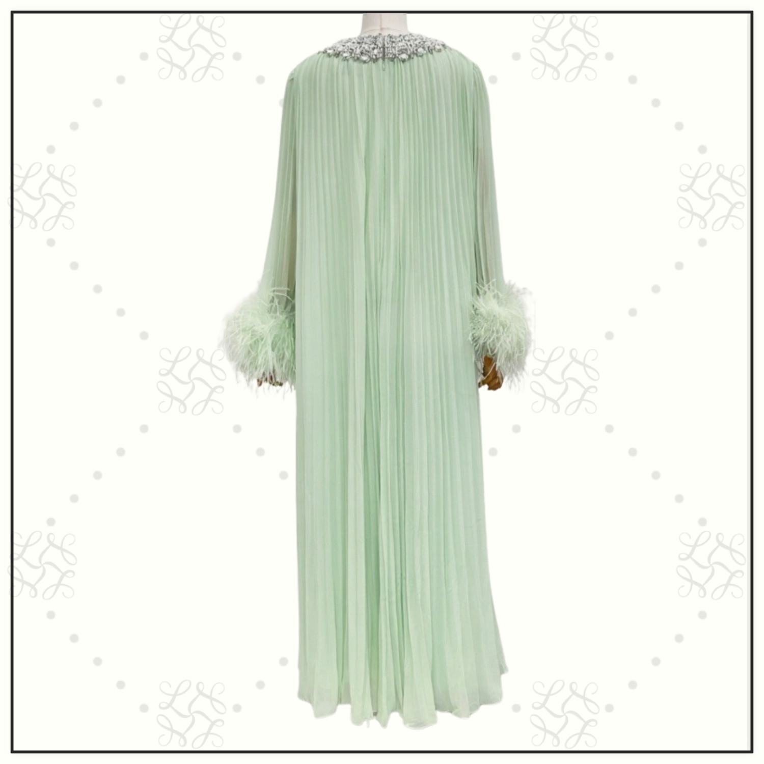 OSTRICH TRIM MAXI DRESS