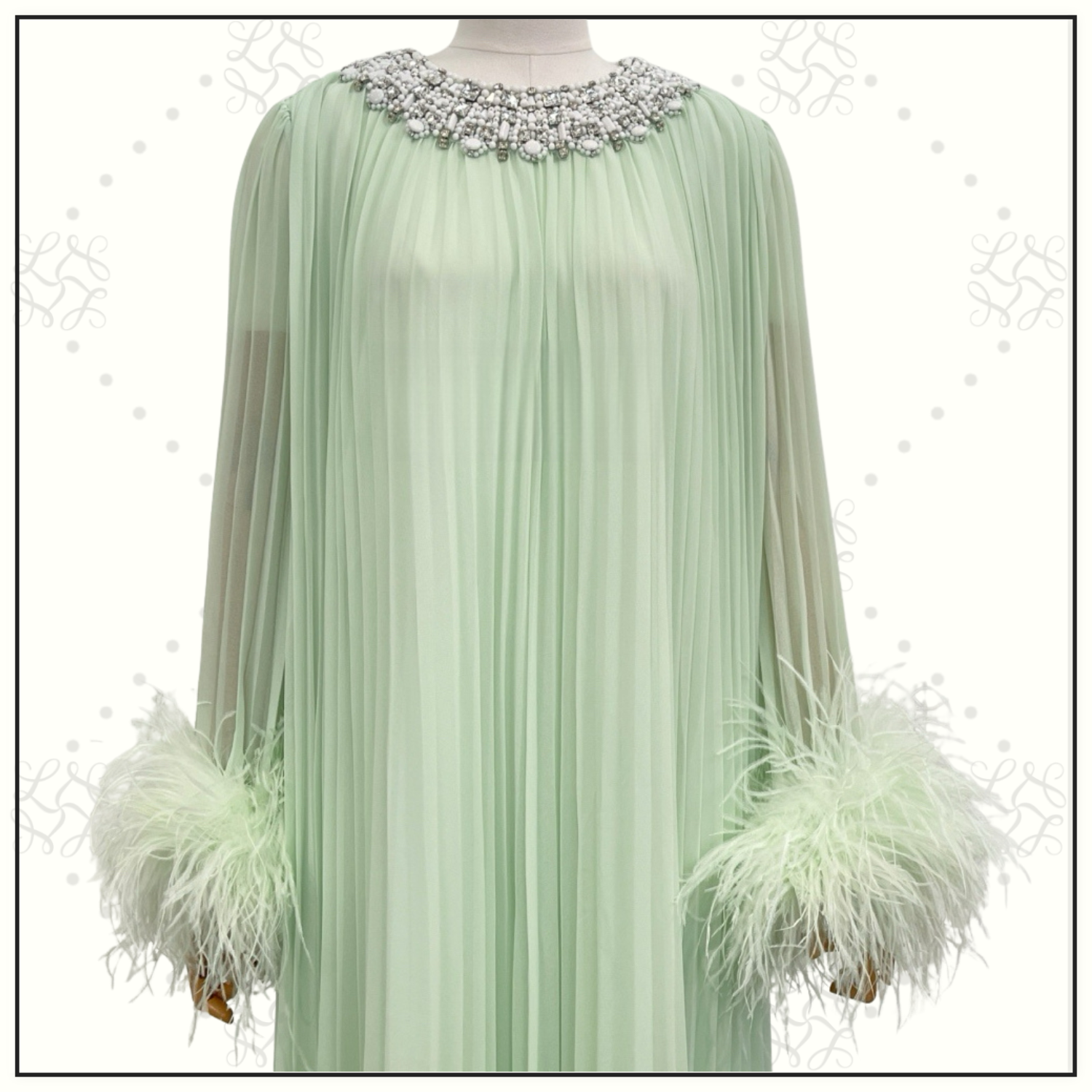 OSTRICH TRIM MAXI DRESS