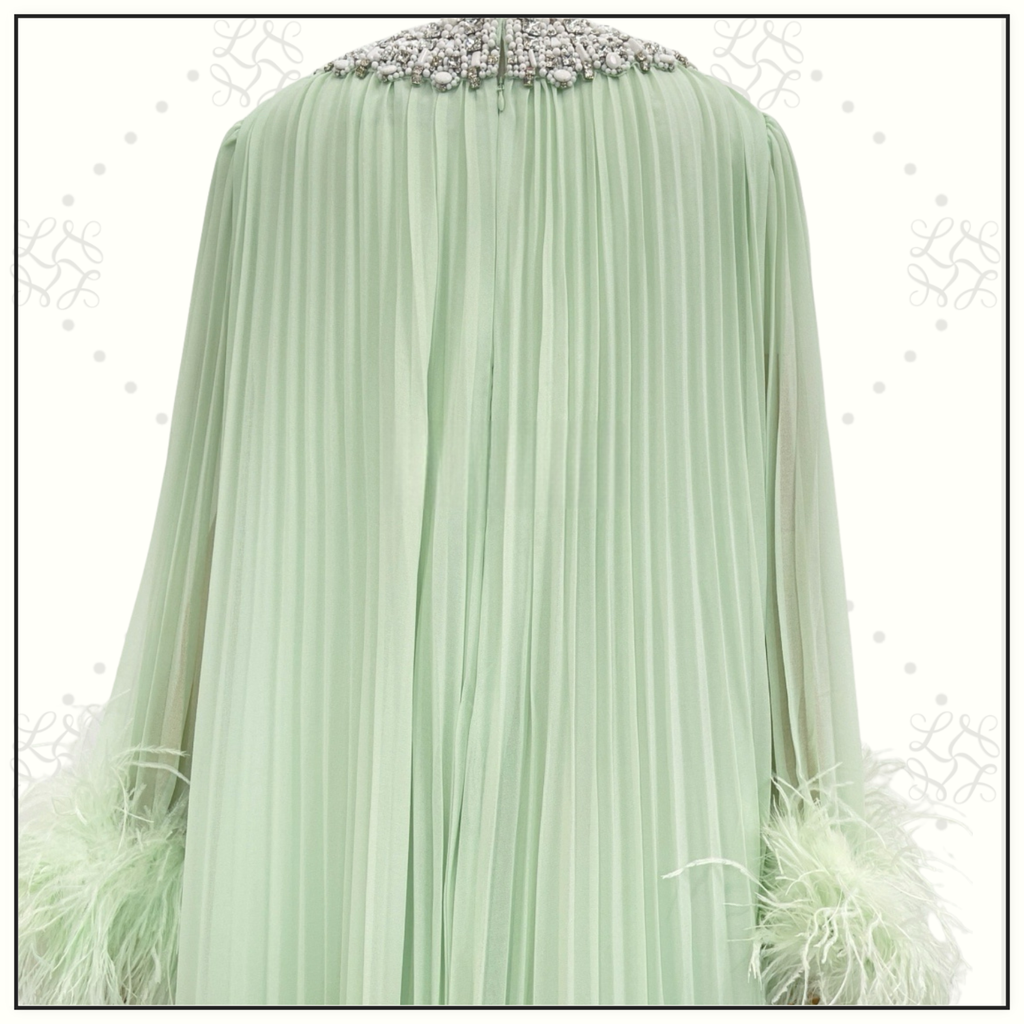 OSTRICH TRIM MAXI DRESS