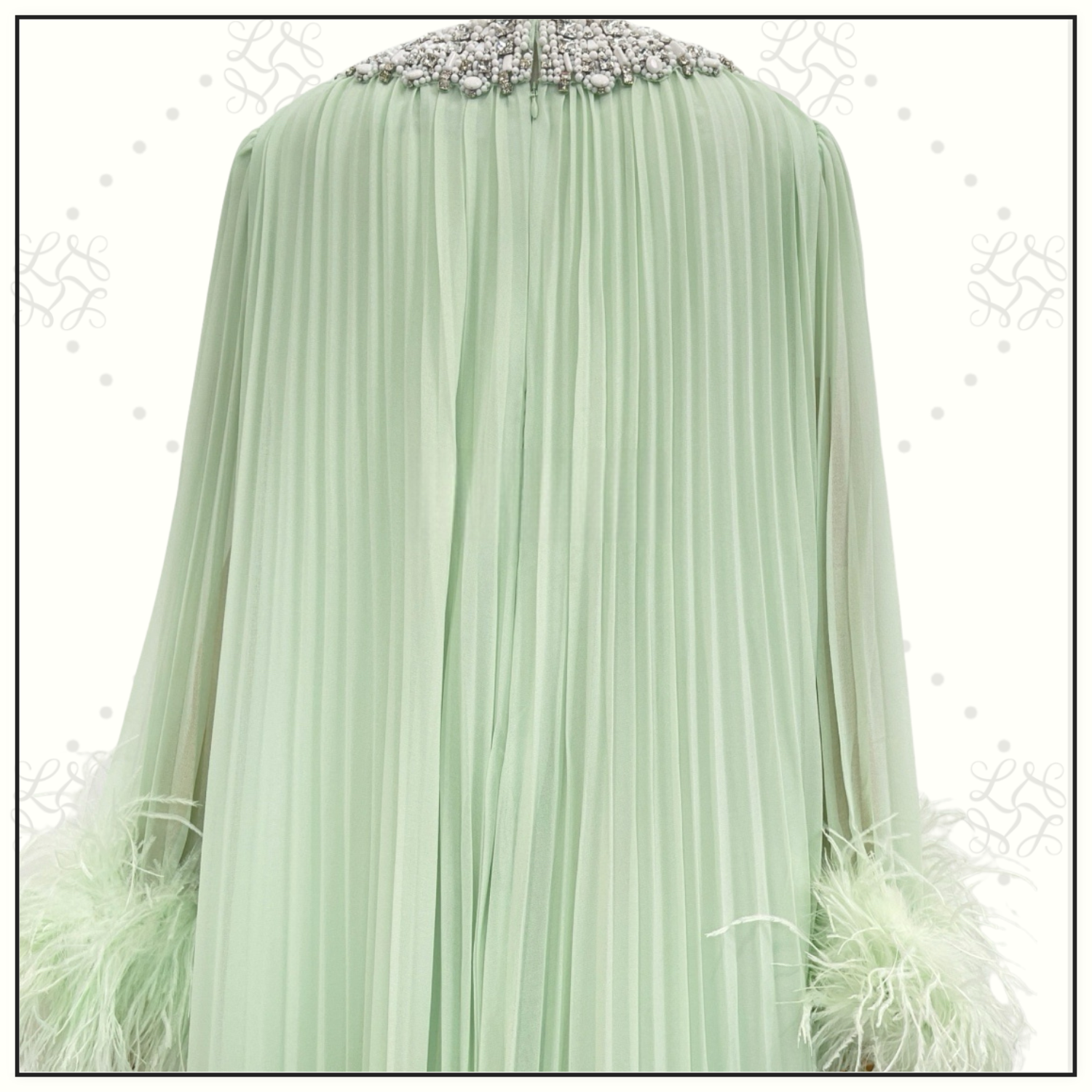 OSTRICH TRIM MAXI DRESS