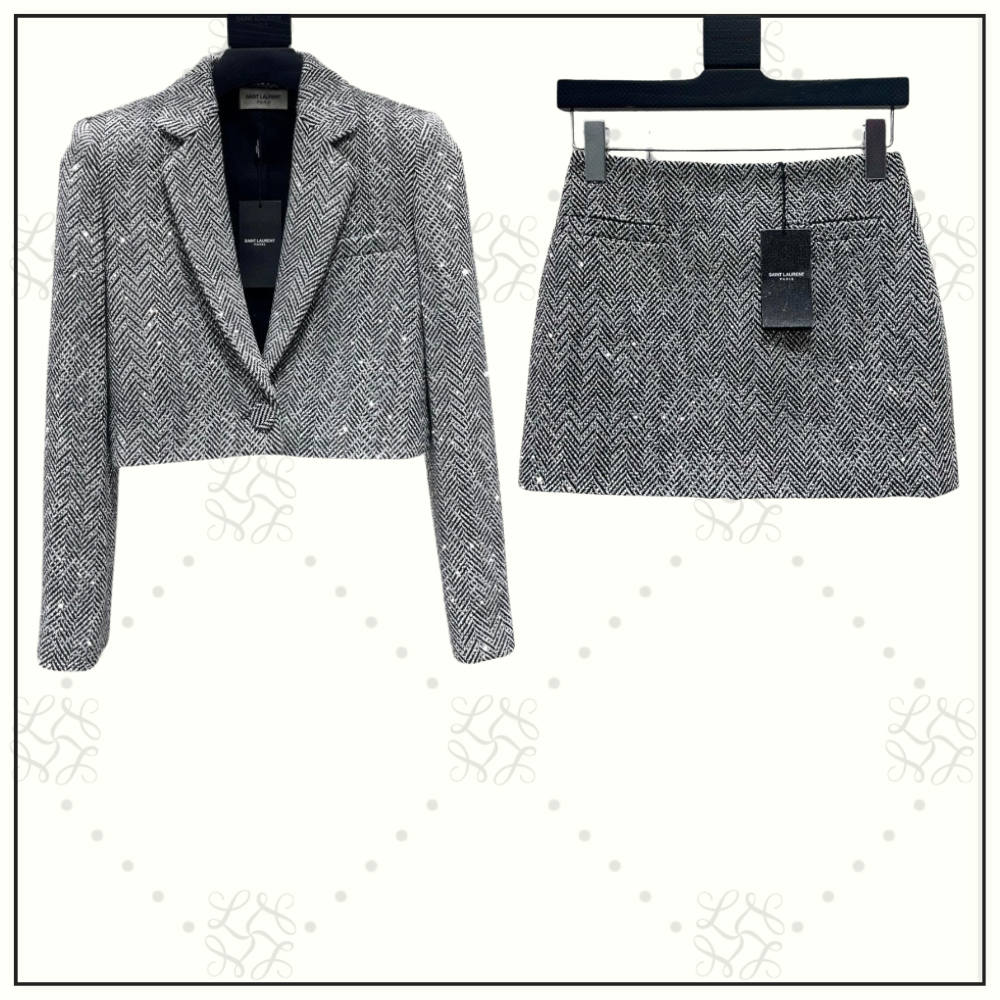 HERRINGBONE SHORT BLAZER & MINI SKIRT