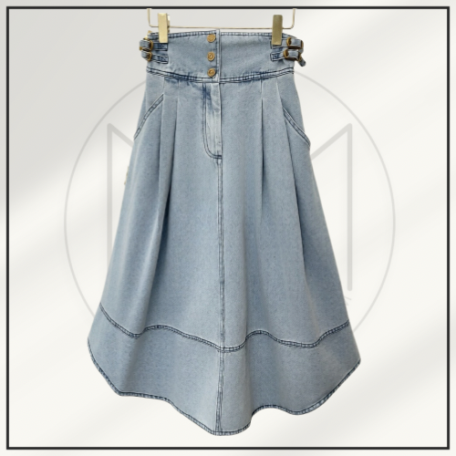REBELLION DENIM WRAP TOP & MIDI SKIRT