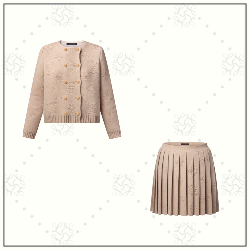 WOOL CASHMERE MAHINA CARDIGAN & PLEATED SKIRT