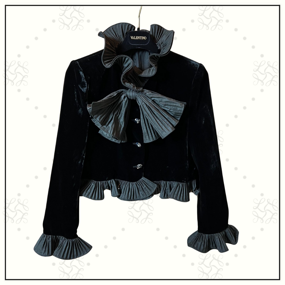 CROPPED JACKET IN SABLE VELVET & RUFFLE SKIRT