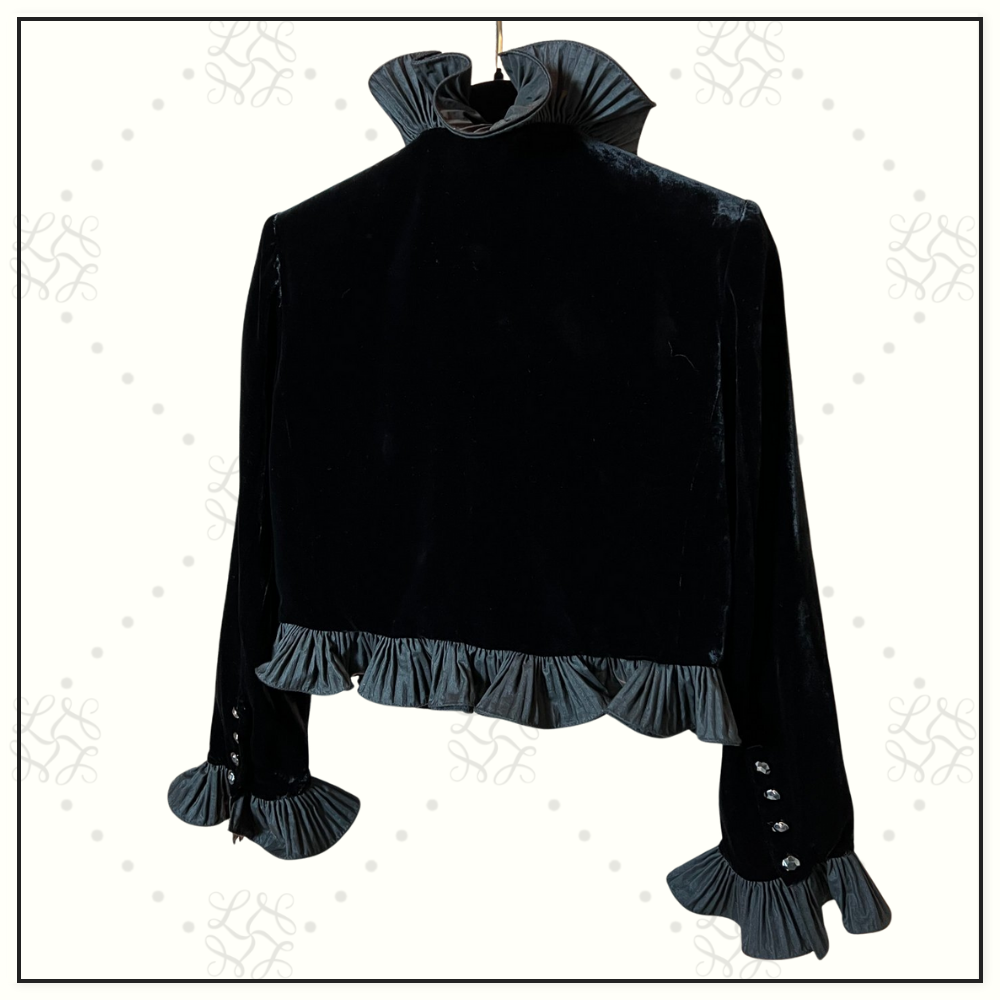 CROPPED JACKET IN SABLE VELVET & RUFFLE SKIRT