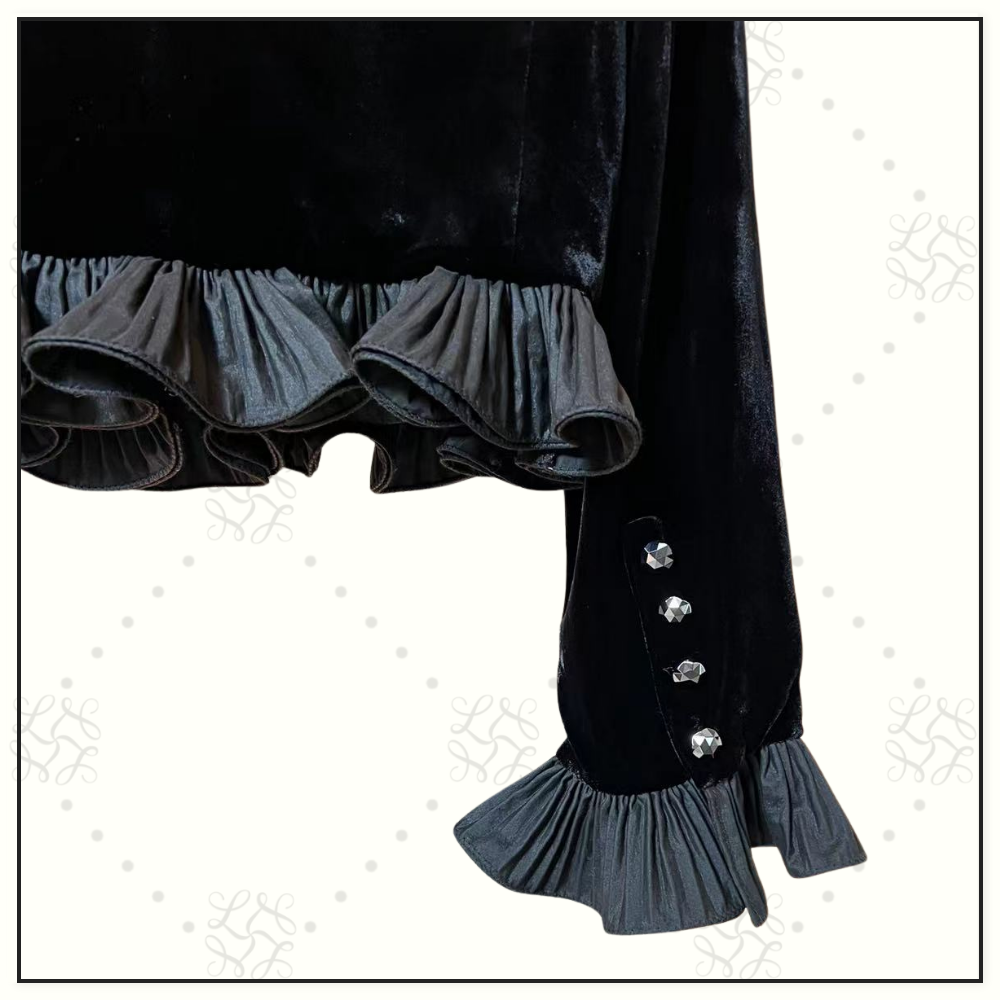 CROPPED JACKET IN SABLE VELVET & RUFFLE SKIRT