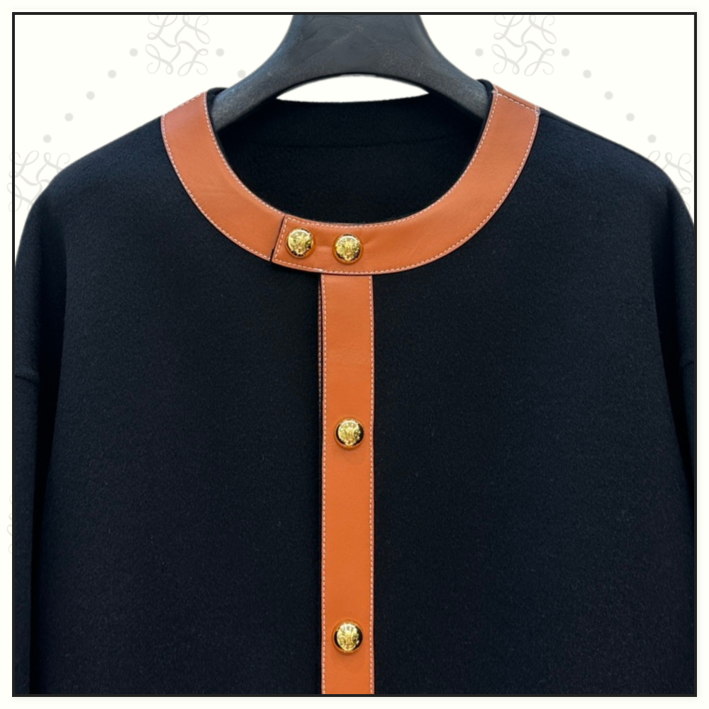 WOOL & CASHMERE BLEND LEATHER TRIM JACKET