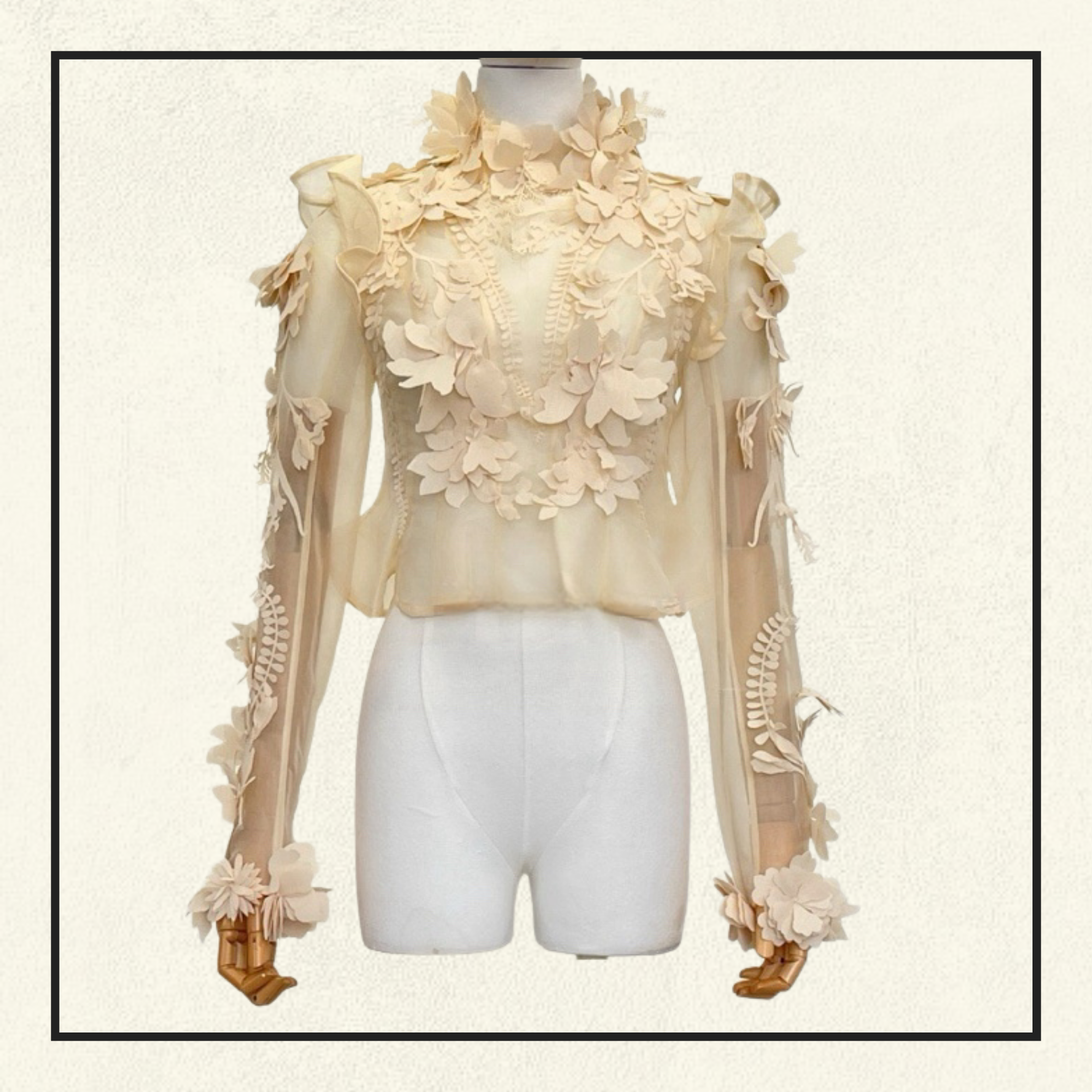 HYPNOTIC FLORAL APPLIQUÉ SILK BLOUSE & SKIRT