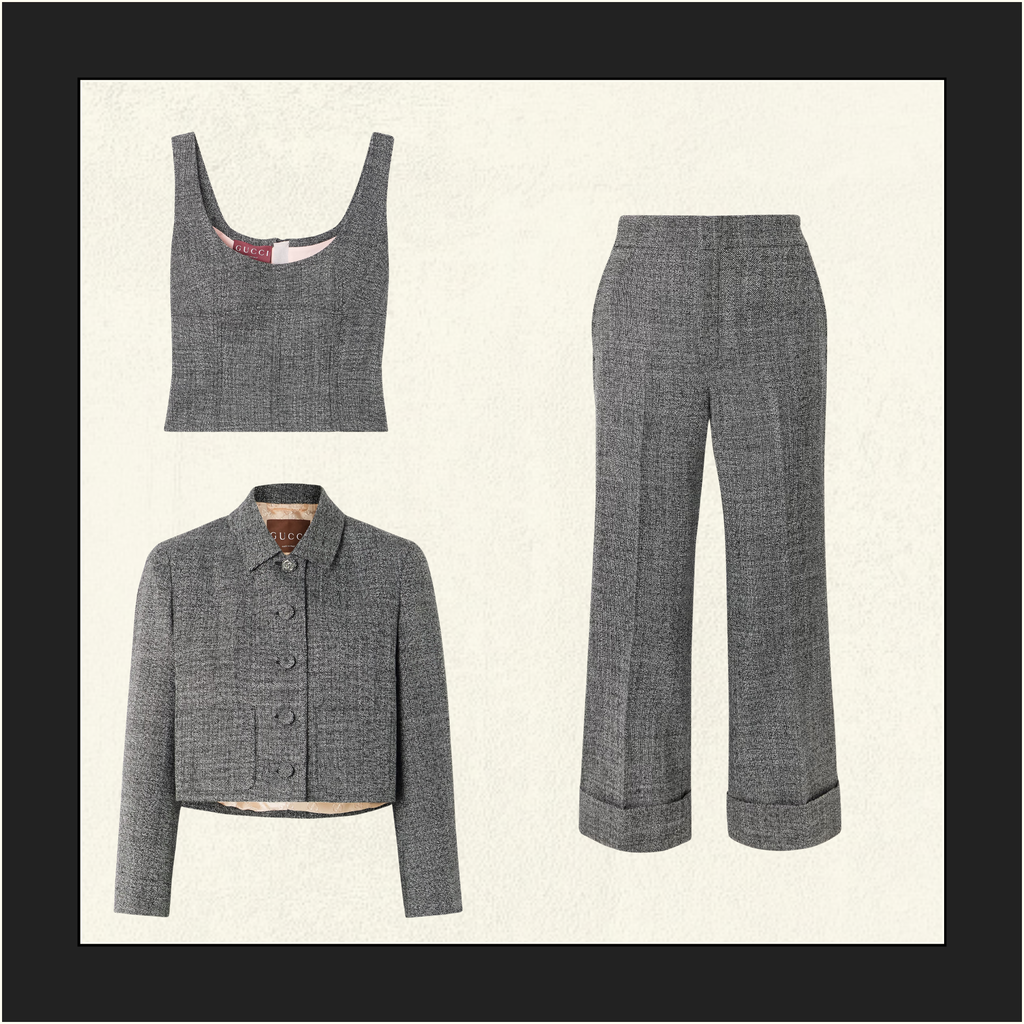 CROPPED TWEED TANK & JACKET & FLARE PANT SET
