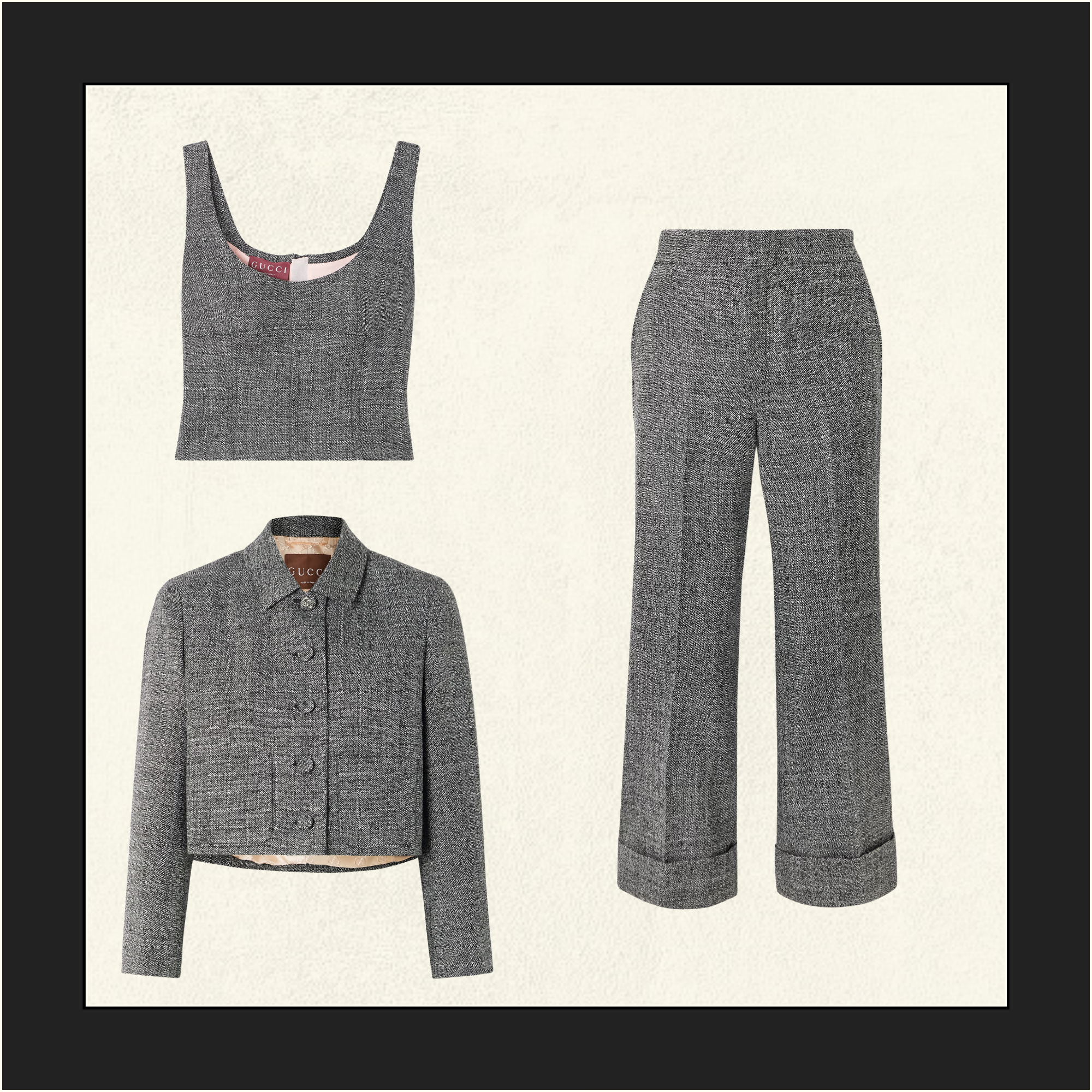 CROPPED TWEED TANK & JACKET & FLARE PANT SET