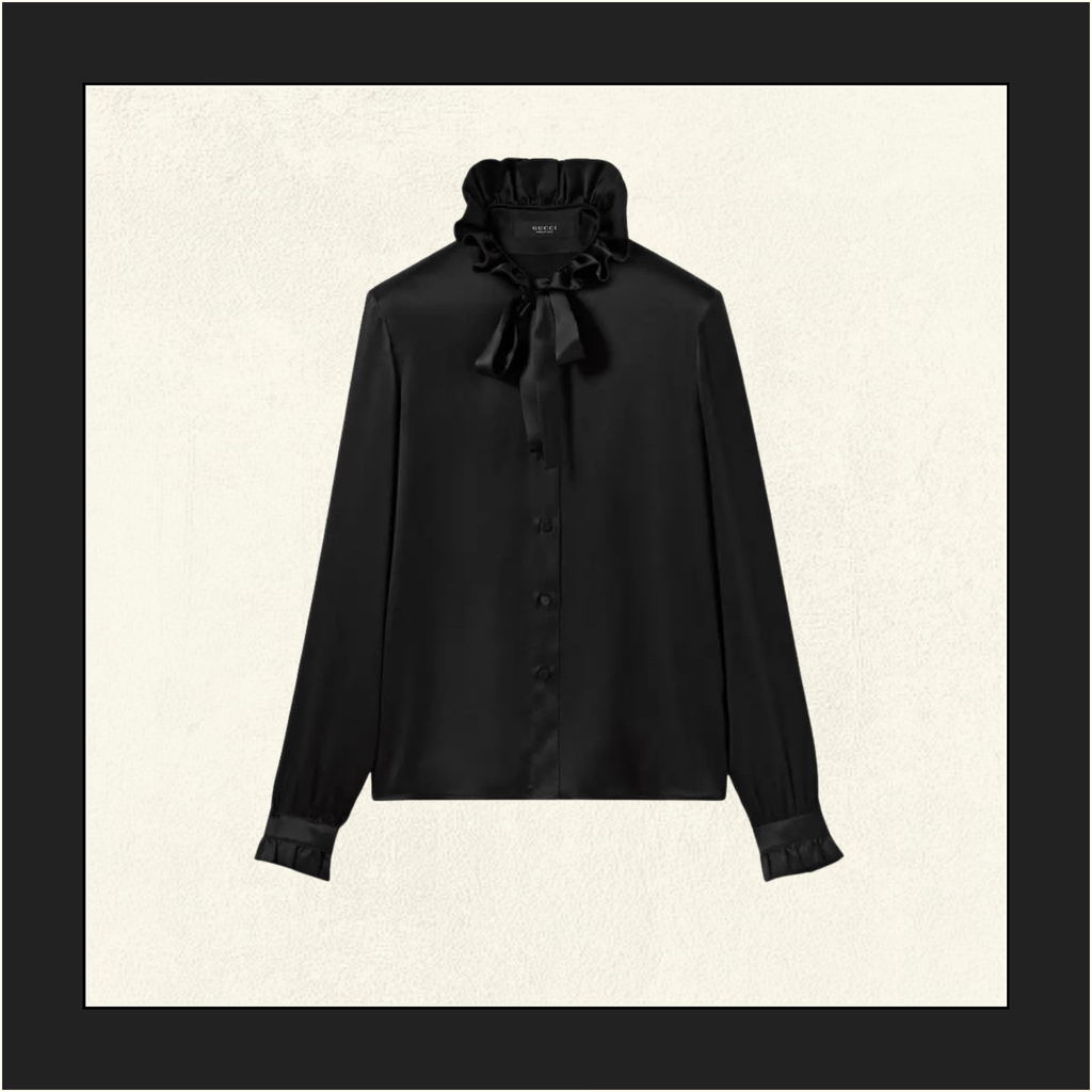 PUSSY BOW RUFFLED SILK BLOUSE