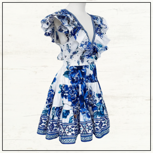 TIERED SHORT DRESS WITH NECK FRILL