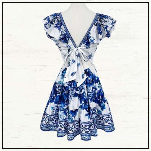 TIERED SHORT DRESS WITH NECK FRILL