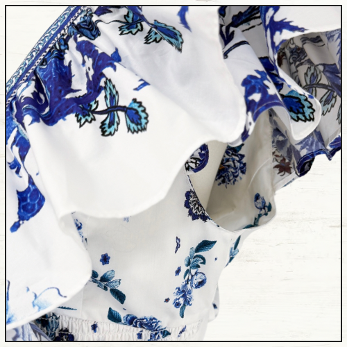 TIERED SHORT DRESS WITH NECK FRILL