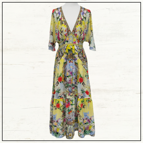 WAISTED DRESS WITH HEM RUFFLE