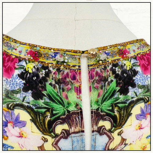 WAISTED DRESS WITH HEM RUFFLE