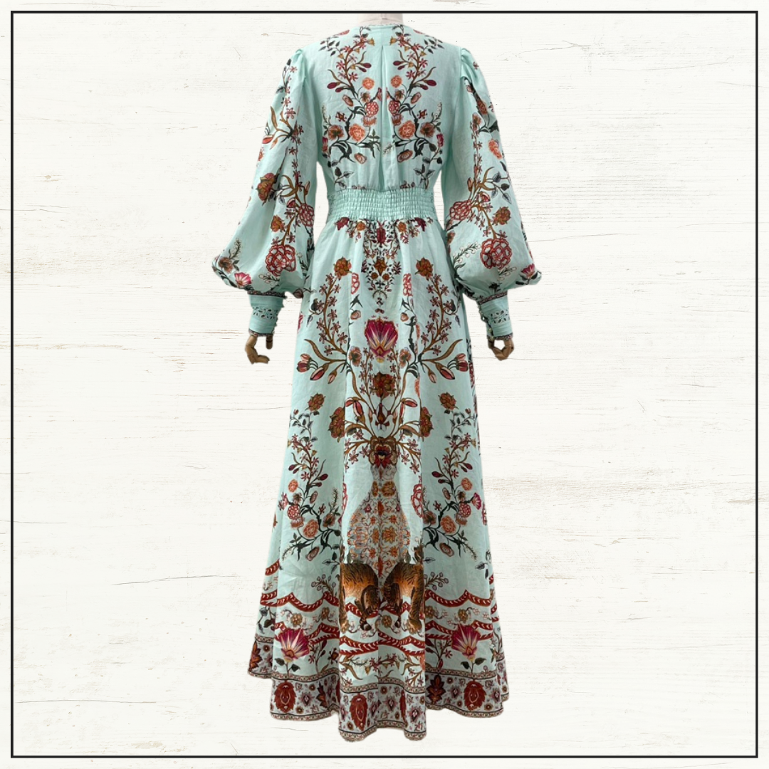 SHAPED WAISTBAND WITH GATHERED SLEEVE DRESS