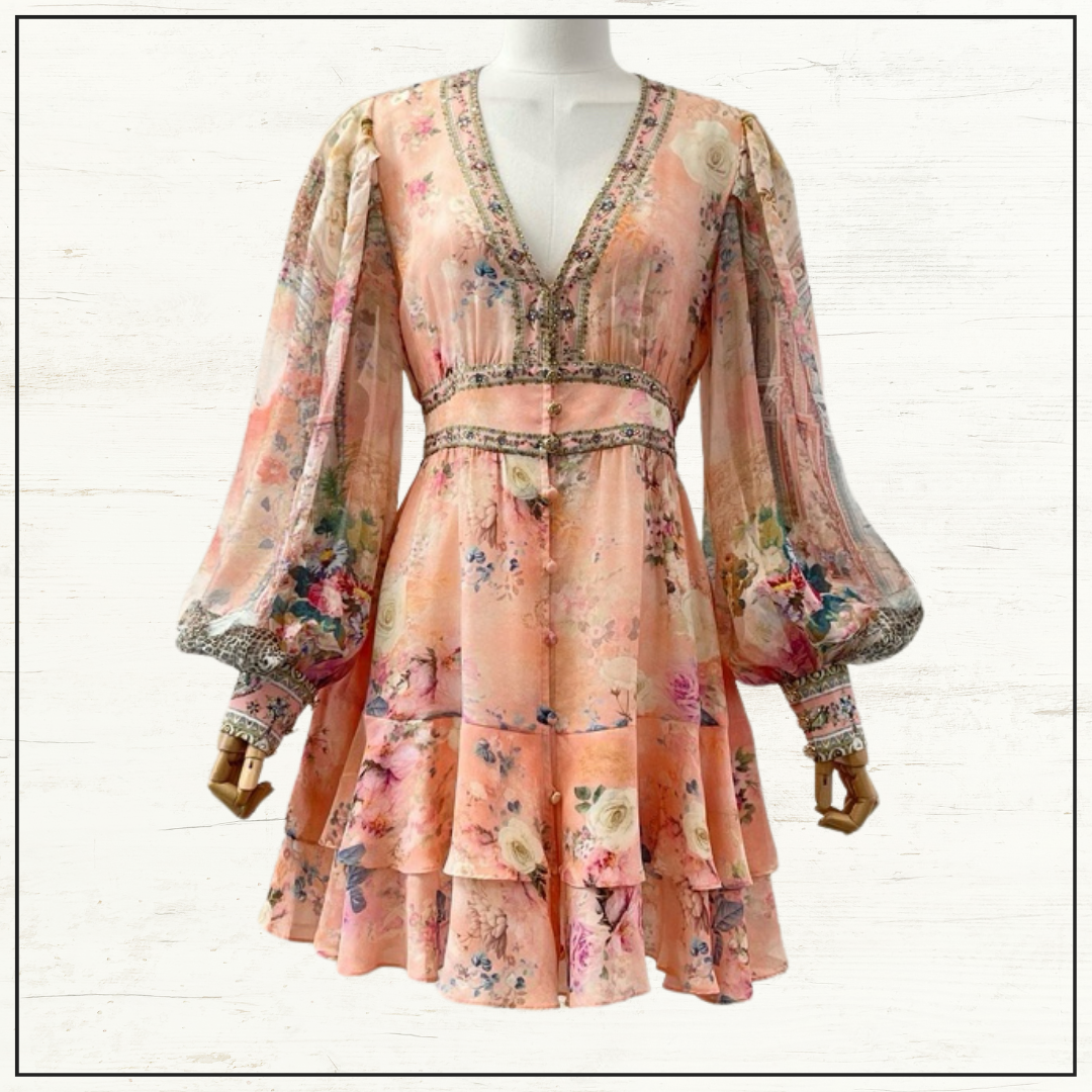 BUTTON FRONT FRILL DRESS