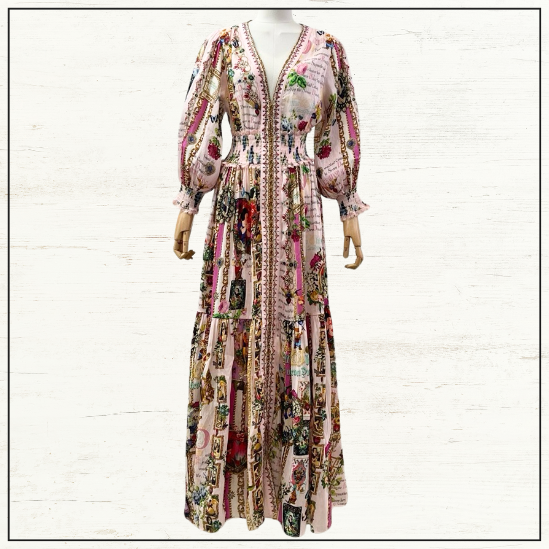 SHIRRED WAISTBAND LONG DRESS