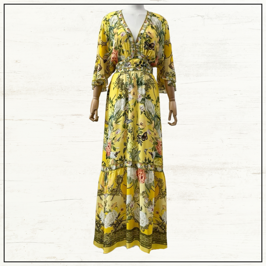 WAISTED DRESS WITH HEM RUFFLE