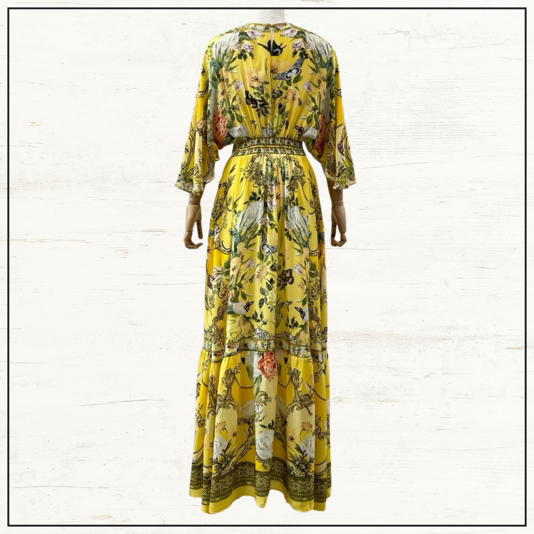 WAISTED DRESS WITH HEM RUFFLE