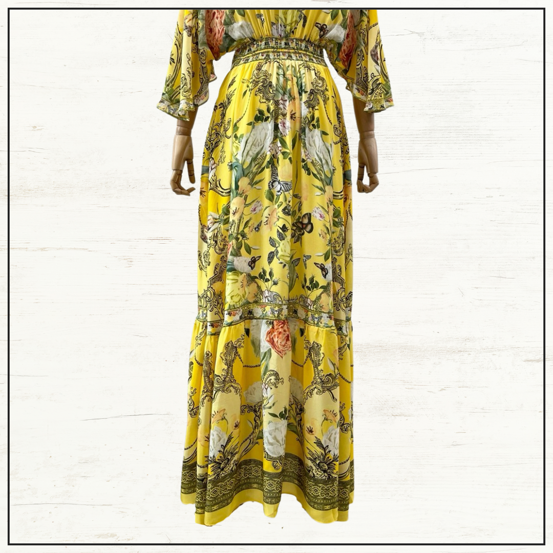 WAISTED DRESS WITH HEM RUFFLE