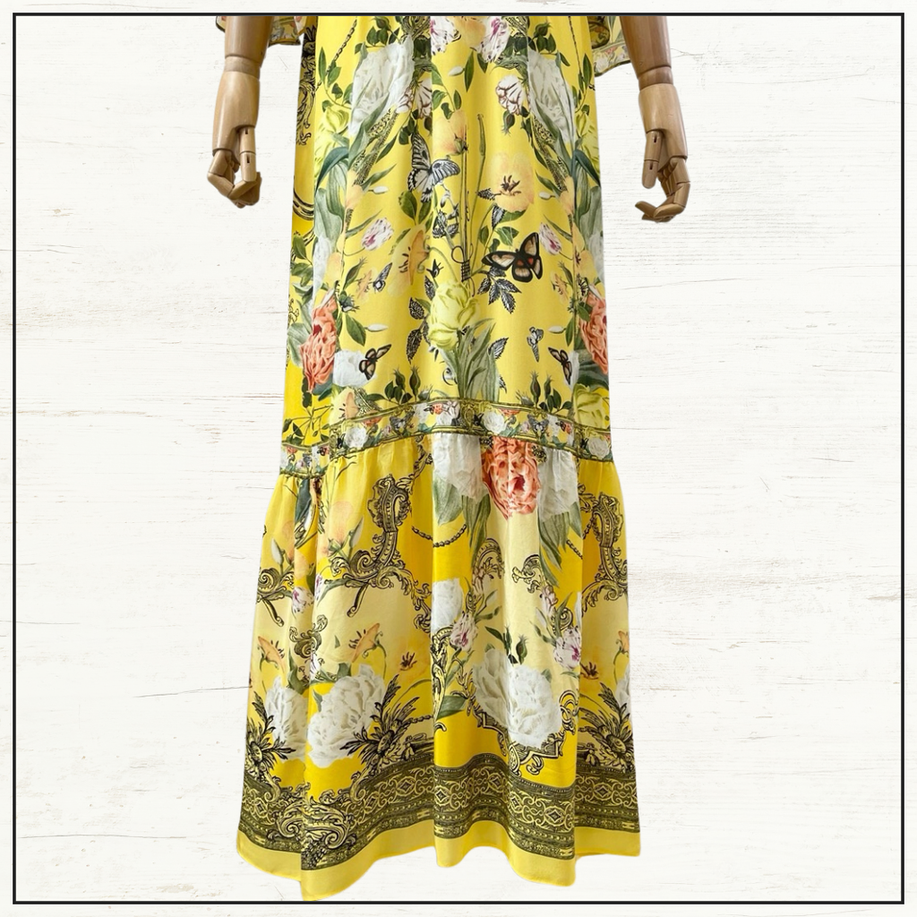 WAISTED DRESS WITH HEM RUFFLE