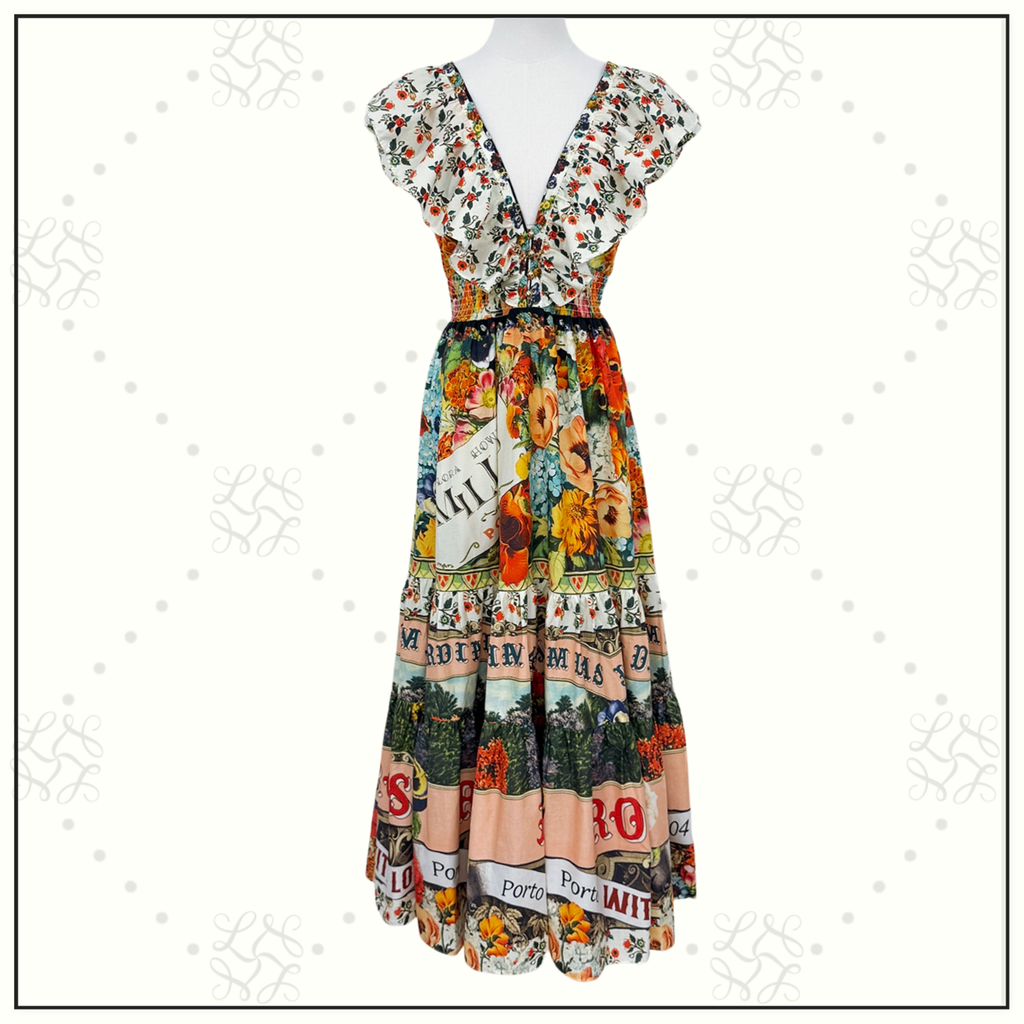 TIERED DRESS WITH NECK FRILL