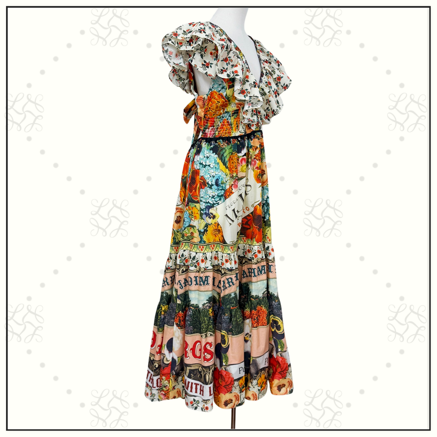 TIERED DRESS WITH NECK FRILL