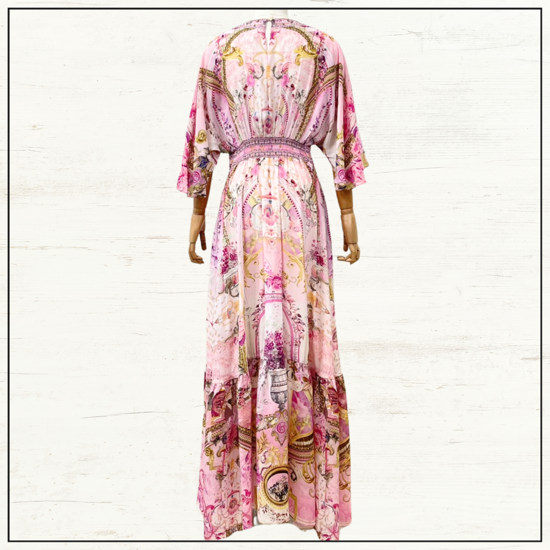 WAISTED DRESS WITH HEM RUFFLE