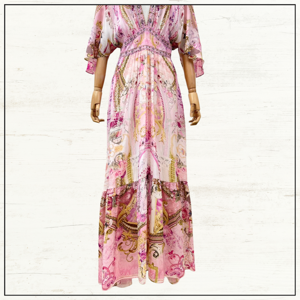 WAISTED DRESS WITH HEM RUFFLE