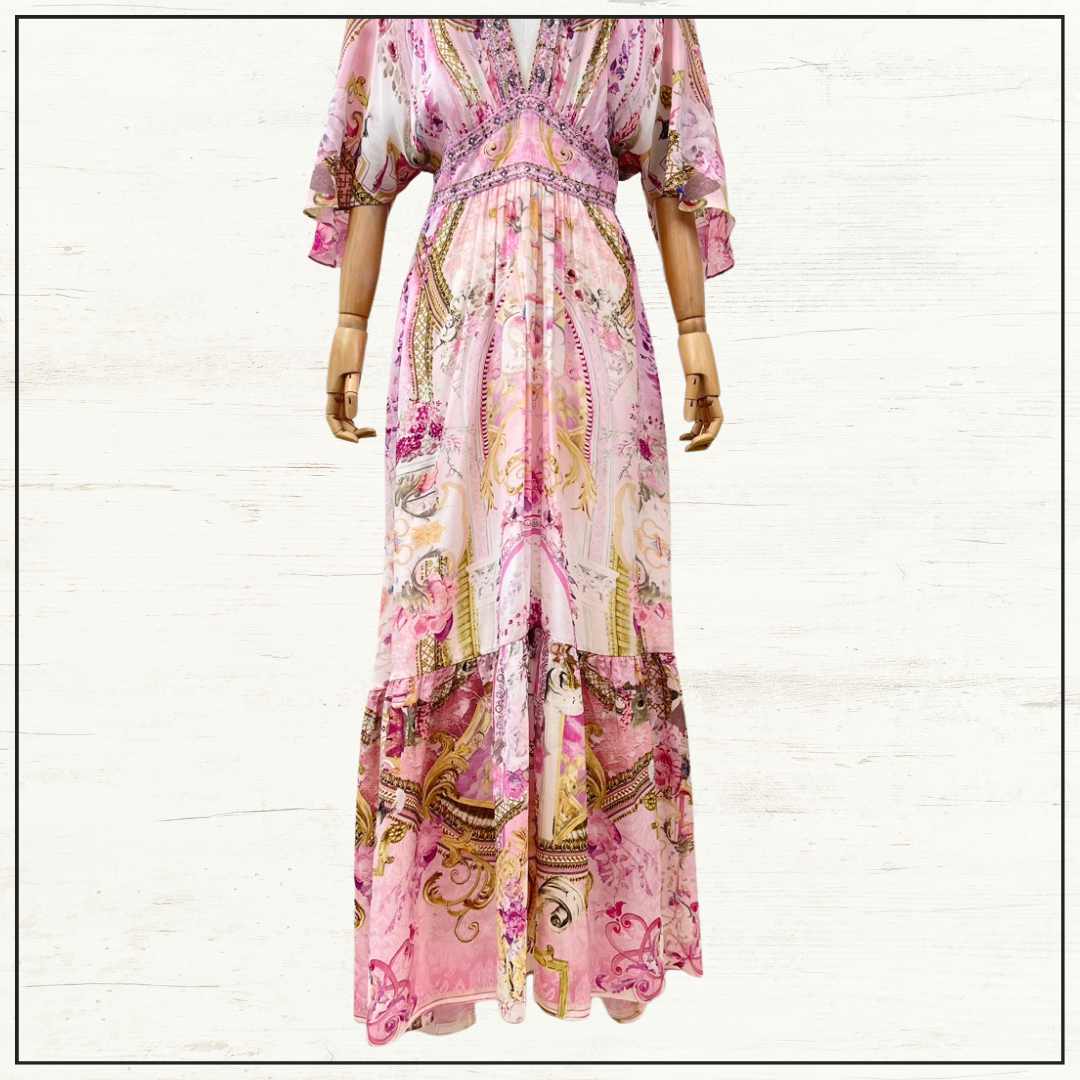 WAISTED DRESS WITH HEM RUFFLE