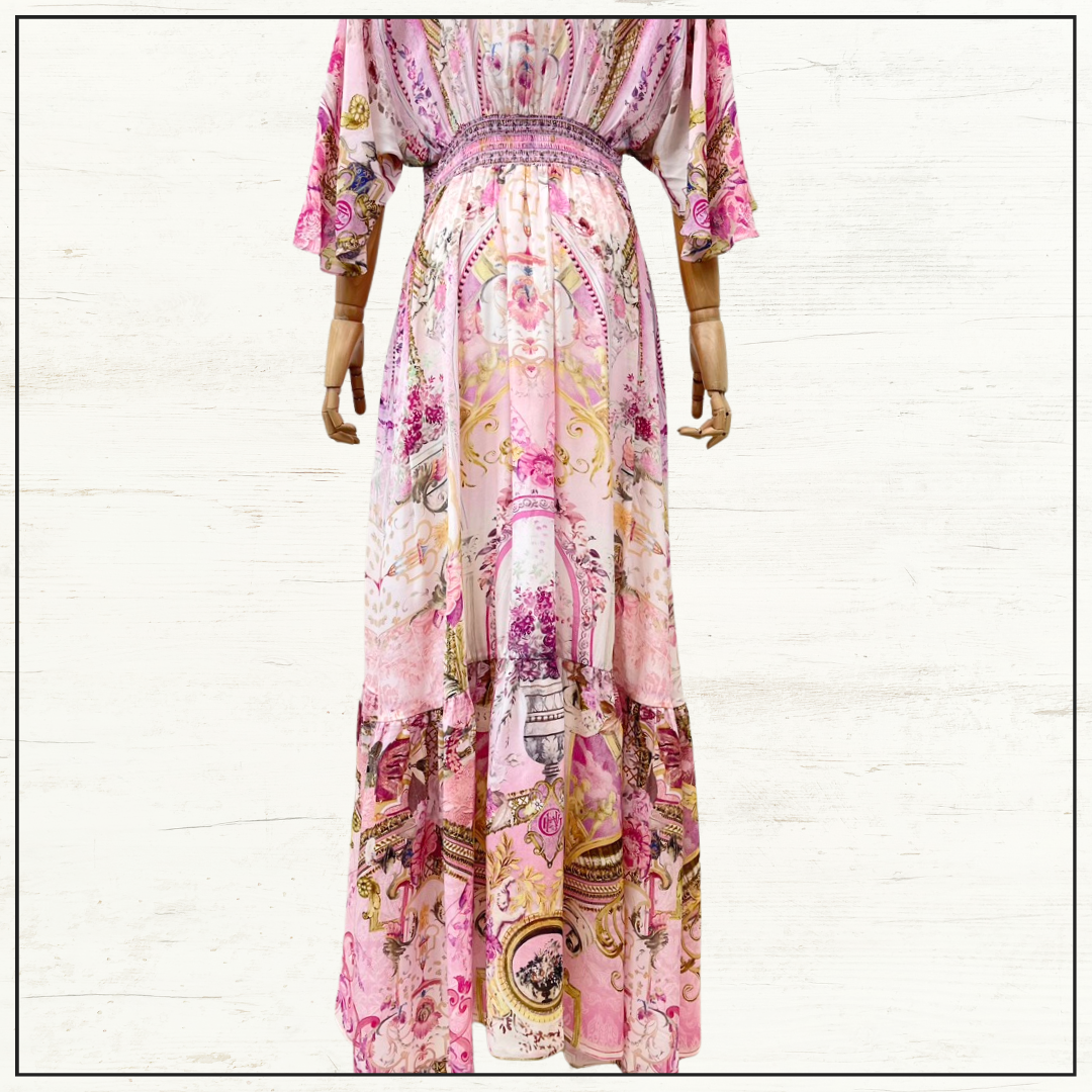 WAISTED DRESS WITH HEM RUFFLE