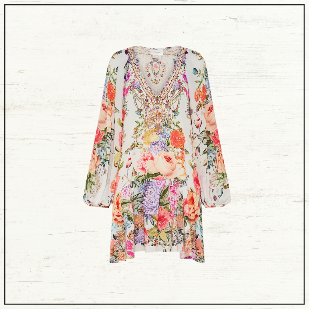 V NECK WITH BLOUSON SLEEVE DRESS