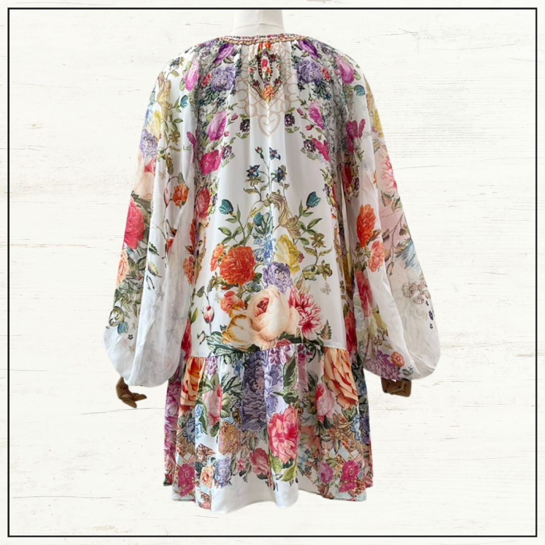 V NECK WITH BLOUSON SLEEVE DRESS