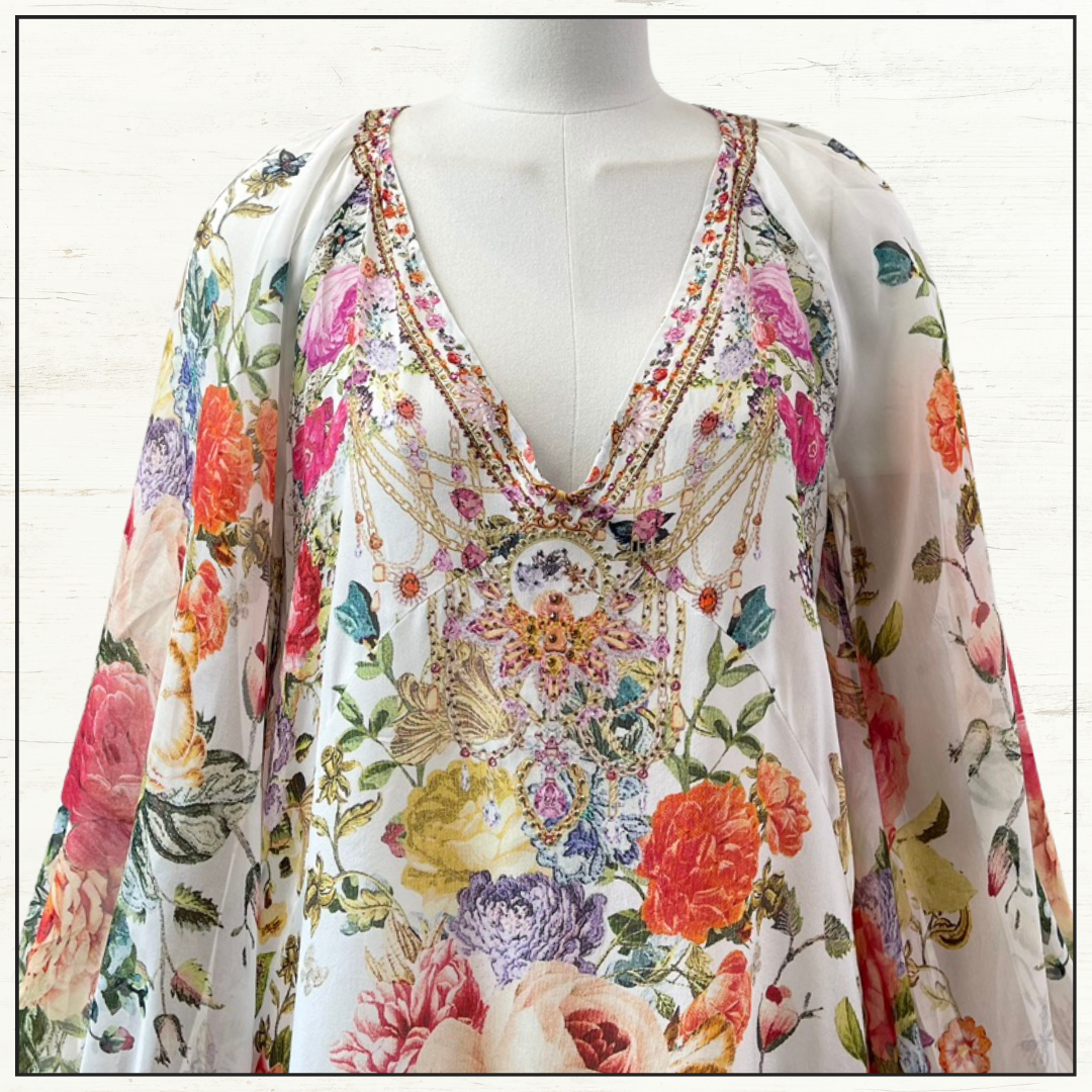 V NECK WITH BLOUSON SLEEVE DRESS